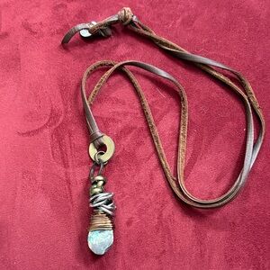 Alex Lozier Boho Wire Wrapped Stone Necklace with Leather Cord